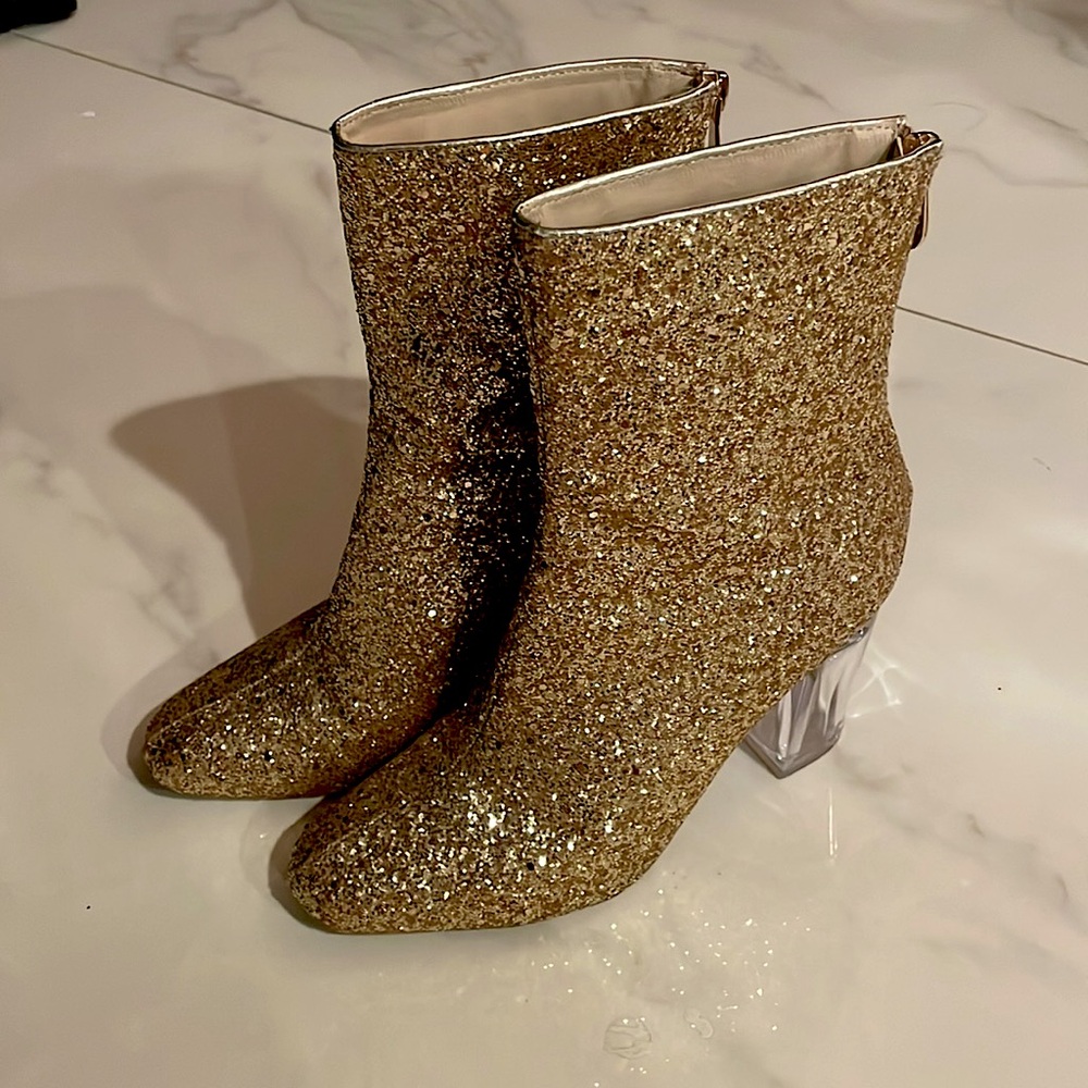 Cape Robbin Women Glitter Ankle Boots Chunky Clear Heel Square